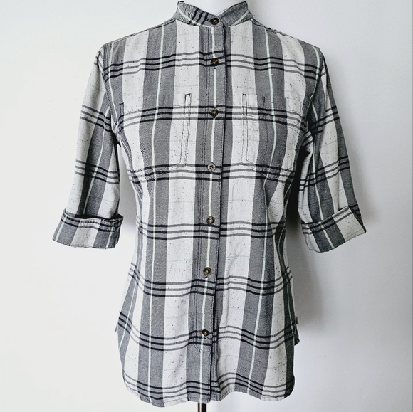 Carhartt Twilight Relaxed 3/4 Sleeve Plaid Flannel Button Down Shirt Size Small - Picture 2 of 9